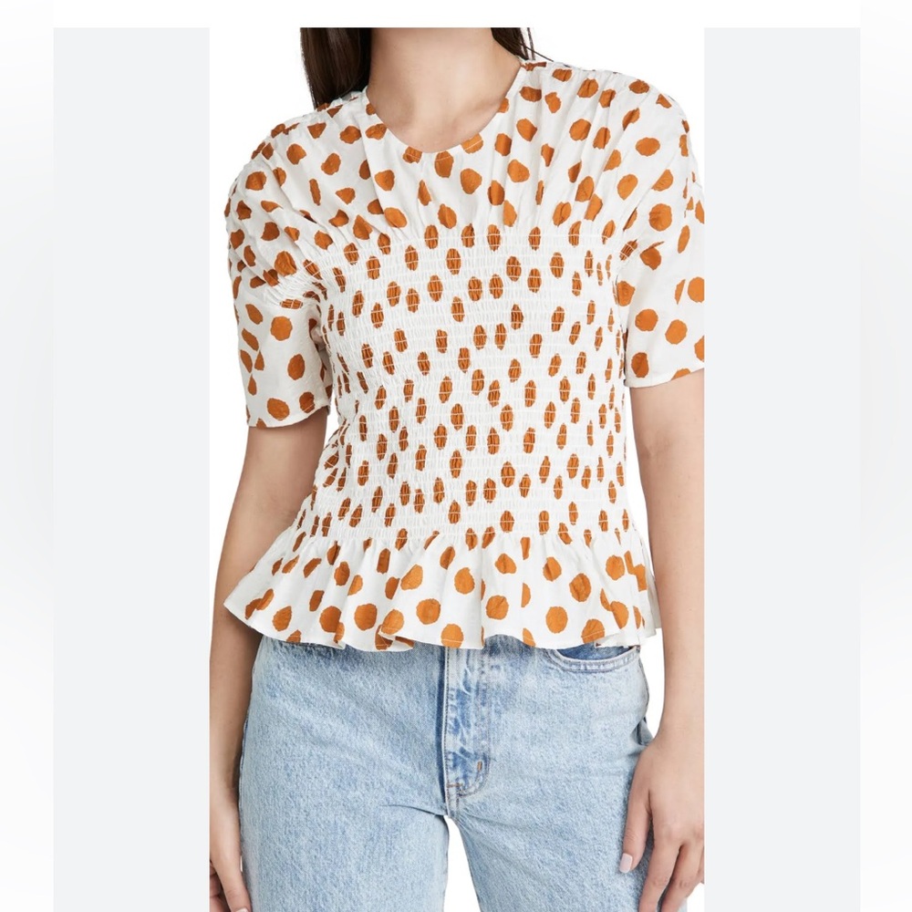 Baum und Pferdgarten size 8 Mynowa Polka Dot Organic Cotton Top Smocked